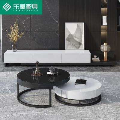 China Hot Sale Contemporary Modern Slate Round 2 TV Set Stands Drawer Slate Round Coffee Table for sale