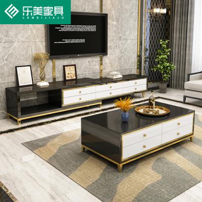 China Contemporary Contemporary Gold Frame Black Luxury Modern Glass Square TV Stands Coffee Table Sets for sale