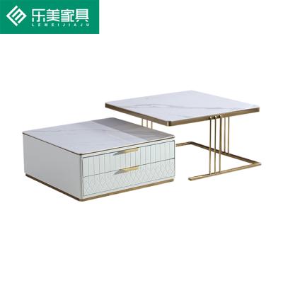 China Elegant modern style white square TV stand coffee table set with drawer for living room furniture for sale