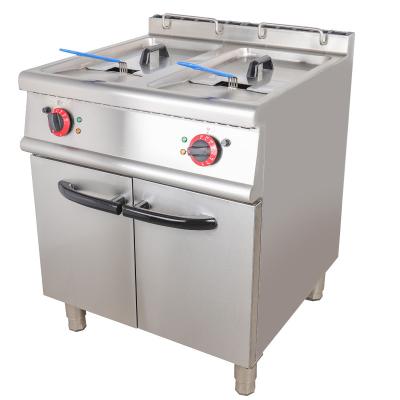 China Restaurant Commercial Vertical Electric Deep Fryer With Cabinet Chicken Fryer Potato Chips Fryer Double Cylinder for sale