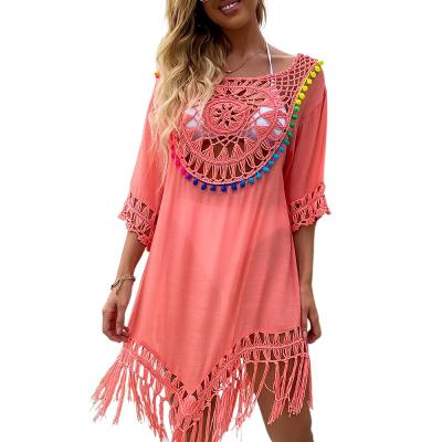 China Hot Selling Big Round Tassel Style Beach Hand Made Stitching Loose Blouse Casual Cover Up 1K Per Day 1K Per Day for sale