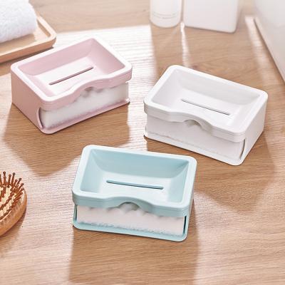 China Creative Wholesale Modern Double Layer Bathroom Soap Box Soap Holder With Sponge Toilet Soap Holder Cleaning Tray for sale