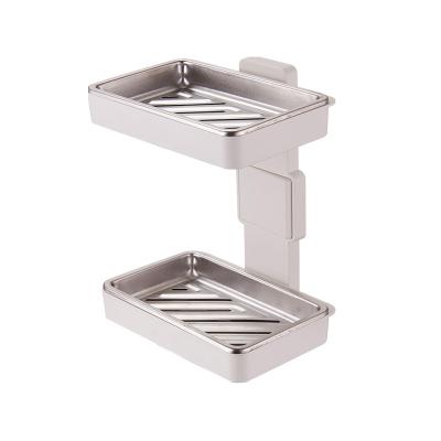 China Modern Wall Mounted Creative Rectangular Bathroom Stainless Steel Travel Double Layer Rotatable Soap Tray for sale