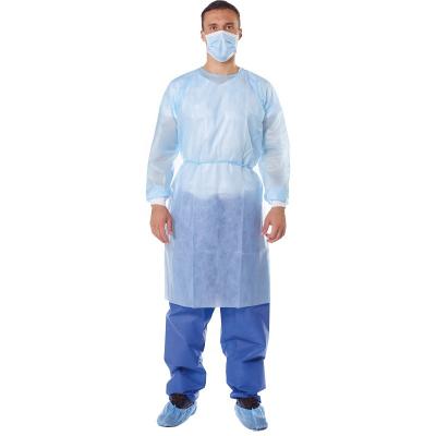 China Waterproof Isolation Nonwoven Adult Disposable Medical Gown Visitor Blue Single Use Coat for sale