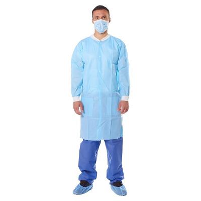 China Wholesale Cheap Blue Jacket Long Sleeve Isolation Gown Lab Disposable Single Use Medical Nonwoven Coat for sale