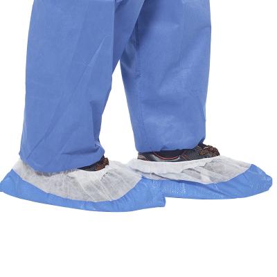 China Adult Disposable PE Laminated PP Shoe Covers PE Blue Medical Shoe Covers Waterprooved Non-slip Safety Shoe Cover for sale