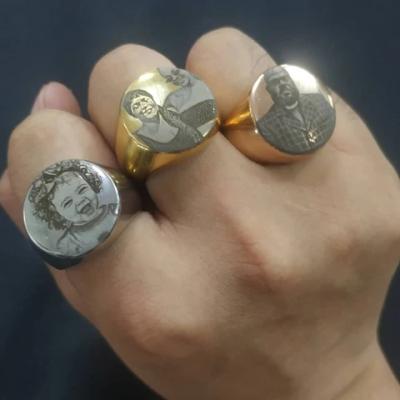 China TRENDY Personalized Custom Picture Jewelry 18K Gold Stainless Steel Photo Ring For Man for sale