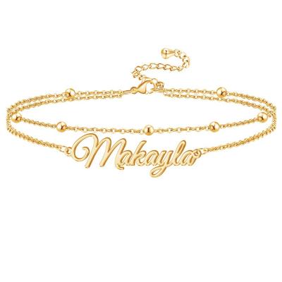 China Trendy Personalized Jewelry Custom Stainless Steel Double Layers Links Nameplate Anklet Chain Bracelet For Women for sale