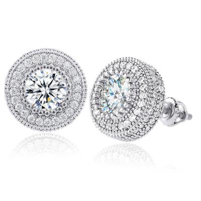 China FASHIONABLE S925 Sterling Silver Round Shape Full Diamonds Stud Earrings For Women for sale