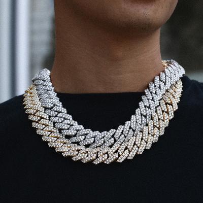 China Hiphop 20mm Diamond Shape Iced Out 2 Stones 925 Sterling Silver Thick Cuban Chain of Rows Moissanite for sale