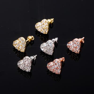 China TRENDY S925 Sterling Silver Iced Heart Shape Diamonds Stud Earrings Jewelry for sale