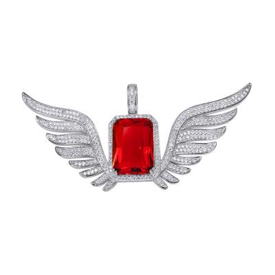 China Hiphop Hiphop Iced Out 925 Sterling Silver Bling Zircon Wings Large Gem Necklace for sale