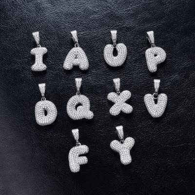 China Hiphop Hiphop Iced Out Bling Letters 925 Sterling Silver Zircon Bubble Initial Necklace for sale