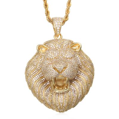 China Hiphop Hiphop Rapper Jewelry Full Diamonds Paved Lion Head Necklace Pendant for sale