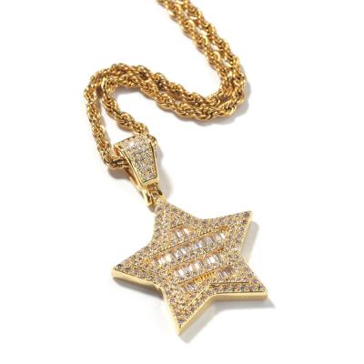 China Amazon Customized Hot Sale Nightclub Style Five-pointed Star Jewelry Pentagon Hiphop Necklace Pendant for sale