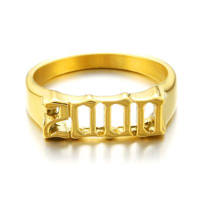 China Hiphop Stainless Steel Hottest Year Ring Gold Plating Birth Year Rings Jewelry Gifts 1990-2000 for sale