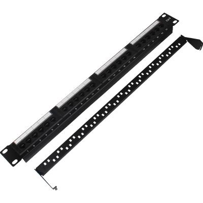 China Metal Left Patch Panel 24 Modular 19 Inch Trapezoidal Chassis 1U Modules Rack CAT6 Compatible CAT7 LAN Network Black for sale