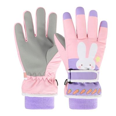 China Five Finger Touch Screen/Anti-lost Buckle/Adjustable Wrist /Wind Slaps Custom Cute Logo Rabbit Pattern Waterproof Touch Screen Children's Skiing Gloves for sale