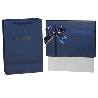 China Custom Luxury Rectangular Blue Paper Box With Bowknot , Coated Paper Gift Packaging Box for sale