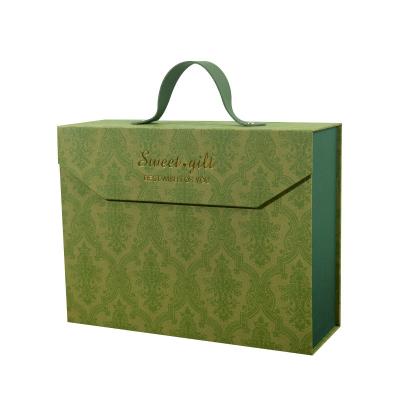 China Colorful Rigid Cardboard Presentation Box With Ribbon Handle Custom Logo for sale