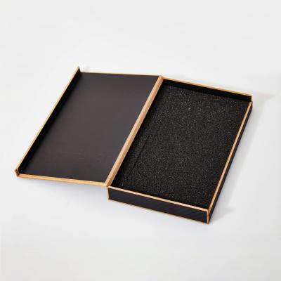 China Customized Size Black Gift Phone Case Wood Box Packaging With Foam And Handmade Design for sale