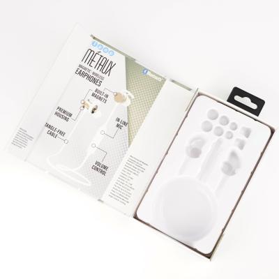 China Custom Packaging Wired Bluetooth Earphone Paper Package Box With Hook & Blister Tray for sale