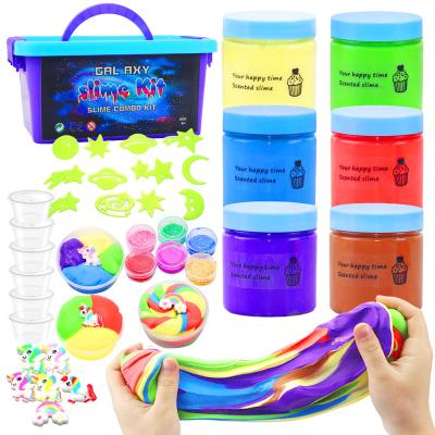 China Safe Non-Toxic Air Dry Polymer Modeling Play Dough Fluffy Play Dough Butter Clay DIY Luminous Glitter Making Kit Kids Mud for sale