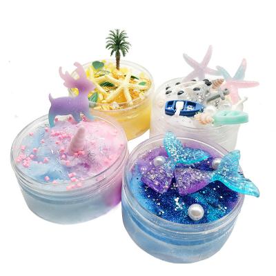 China Safe Non-Toxic Air Dry Polymer Modeling Butter Clay DIY Plasticine Play Dough Making Kit Fluffy Kids Beach Coconut Mermaid Mud for sale