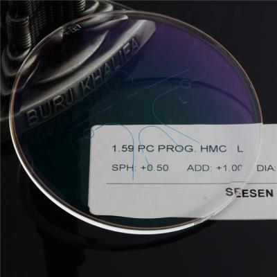 China Danyang Progressive Progressive Lens 1.59 Progressive Polycarbonate PC HMC Technology For Reading Glasses for sale