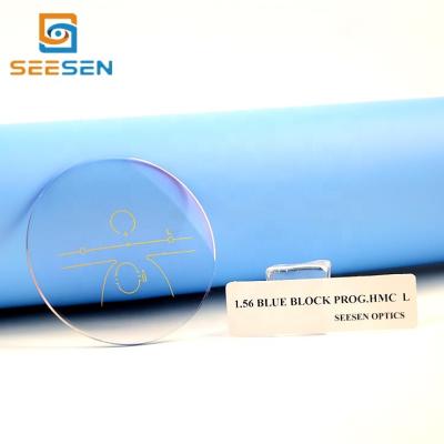 China Reduce Block HMC EMI Coating Progressive Lenses Ophthalmic CR39 Blue Optical Lenses Blue Light Glass Lens 1.56 Cut for sale