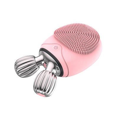 China Anti-Puffiness USB Charging EMS Peel Tighten Massage Makeup Remover Vibration Silicone Ultrasonic Face Wash Brush for sale