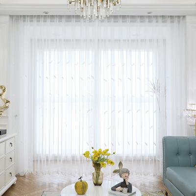 China Modern Customized White Sheer Feather Design Grommet Drapes Embroidered Window Curtains For Living Room for sale