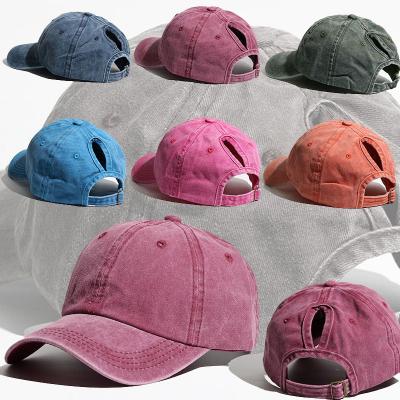 China Wholesale Custom High Quality Vintage Hat Ponytail Washed Baseball Cap For Adult Women for sale