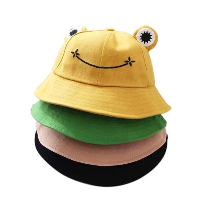 China Wholesale Kids Summer Bucket Hat Breathable Sunscreen Shade Customize Cotton Cartoon Frog Bucket Hat Kids for sale