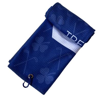 China Modern Custom Printed Logo BlueTri-Ply Microfiber Waffle Weave Style Microfiber Golf Towel for sale