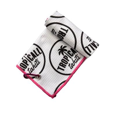 China Factory Supply Modern Logo Microfiber Waffle Golf Triple Sweat Towel Custom Made Golf Towel With Grommet Hook For Fun Golf for sale