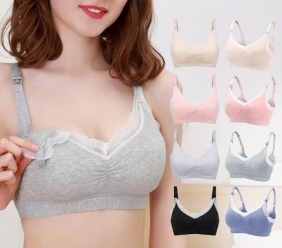 China Antibacterial No Steel Ring Lace Large Size Nursing Bra Cotton Steel Breastfeeding Thin Section Gather Seamless Nursing Bra for sale