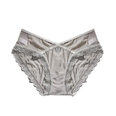 China Antibacterial Sexy Transparent Cotton Mesh Lace Briefs Comfortable Low Waist Women's Breathable Panties for sale