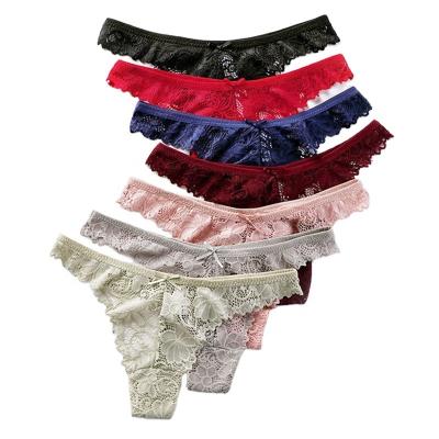 China High Quality Antibacterial Sexy Hippy Waist Low Waist Underwear Ladies Transparent Women's Lace Thong Panties Antibacterial Tanga for sale