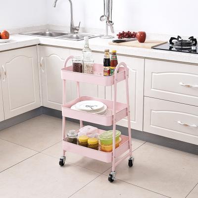 China Supply 3 Tier Natural Maker Metal Storage Organizer Mobile Utility Cart Kitchen Storage Rolling Rack With Caster Wheels for sale