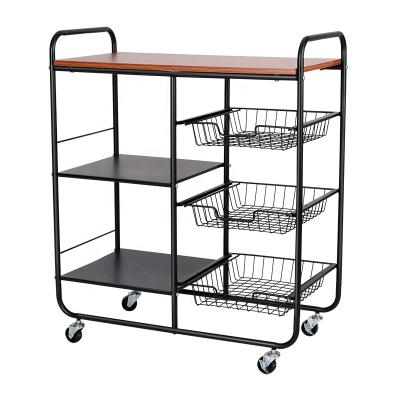 China Factory Direct Round Multi Function Metal Cart Large Capacity Kitchen Bathroom Storage Basket Home Mobile Carts Mesh for sale