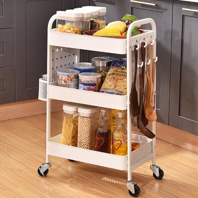 China Kitchen/Bathroom/Living Room OEM&ODM DIY Pegboard Organizer 3 Tier Kitchen Storage Rack Rotating Rolling Cart With Handle for sale