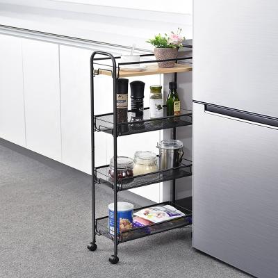 China Modern Kitchen 4-Tier Slide Out Serving Cart Slim Rolling Storage Cart Trolley For Narrow Gap for sale