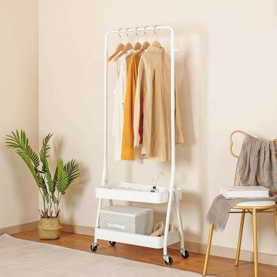 China Convertible Clothes Rack Clothes Drying Rack Metal Pipe Rack Coat Racks on Wheels with 2 Tier Shelves for Bedroom, Laundry, Entryway for sale