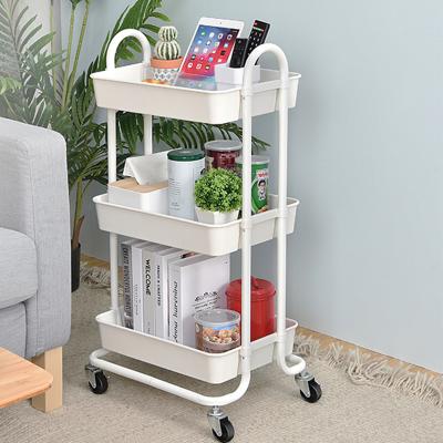 China Natural Multifunctional Makeup Salon Trolley Organization Rolling Trolley Craft Storage Three Tier Trolley for Wholesales for sale