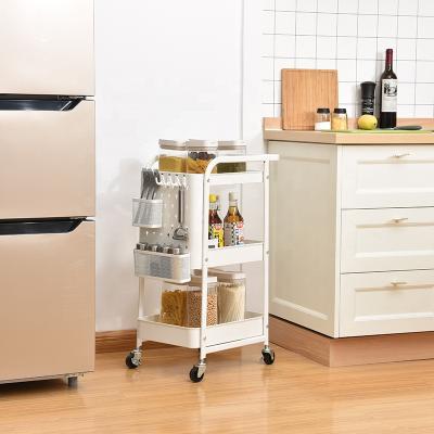 China Various Scenes Modern 3-Tier Mesh Rolling Cart Multifunction Utility Cart Kitchen Storage Cart On Easy Wheel Steel Shelf Cart for sale