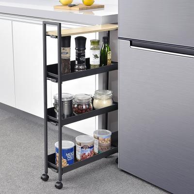 China Various Styles 4 Slide Kitchen Cart CLASSIC Tier Slim Carbon Steel Small Fridge Side Kitchen Gap Storage Rack Cart for sale