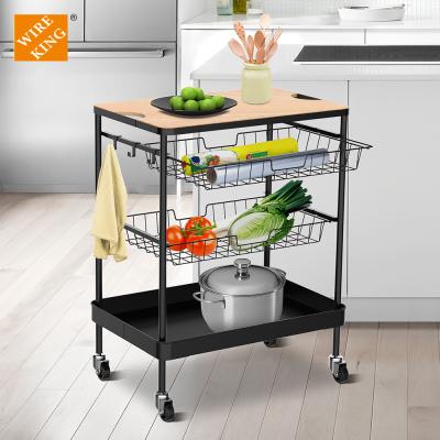 China Wholesale 3-Tier Sustainable Serving Rolling Cart With Metal Wheels Large Kitchen Serving Cart Storage And Storage Cart for sale