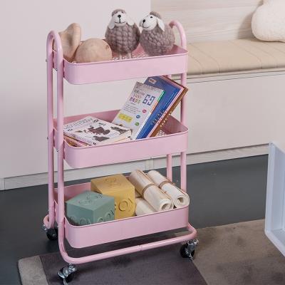 China New Arrived Kitchen 3 Layers Storage Around Art Trolley Metal Storage Organizer On Wheels Serving Cart For Home Use for sale