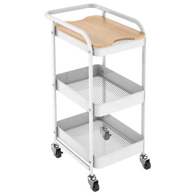 China OEM CLASSIC Factory No Screw Rolling 3 Tier Easy Assemble Sturdy Storage Utility Cart With Handles Locking Wheels For Kitchen Home for sale